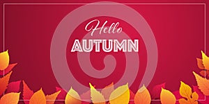 Colorful Hello Autumn Card Layout, Creative Design with Red and Golden Fallen Autumn Leaves - Multi Purpose Template, Typography