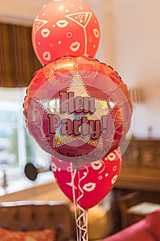 Colorful hen party balloons