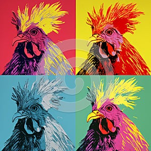 Colorful Hen: A Pop Art Silkscreening Inspired Hyper-realistic Bird Study photo