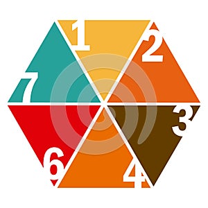 colorful hexagon figure with sections and numeration