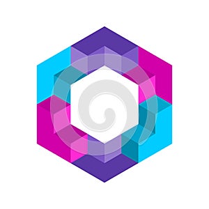 Colorful hexagon shape made of 3D elements. Creative logo template.