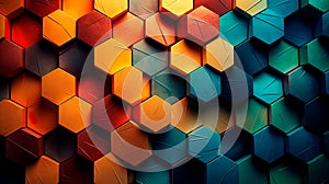 Colorful hexagonal 3d shape texture background. blue, orange and yellow color palette