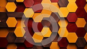 Colorful Hexagonal Wallpaper With Wood Veneer Mosaics
