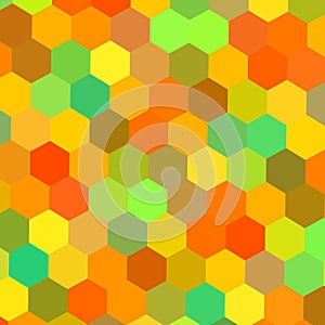 Colorful hexagons illustration. Color art. Warm color mix. Tech matrix. Web site header graphics. Happy holiday back. Frame.