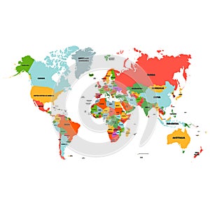 Colorful Hi detailed Vector world map complete with all countries names - Vector