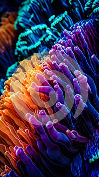 colorful high detailed macro image of sea corals, vivid multicolor textured wallpaper background of sea life corals reef