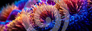 colorful high detailed macro image of sea corals, vivid multicolor textured wallpaper background of sea life corals reef