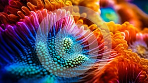 colorful high detailed macro image of sea corals, vivid multicolor textured wallpaper background of sea life corals reef