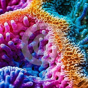 colorful high detailed macro image of sea corals, vivid multicolor textured wallpaper background of sea life corals reef