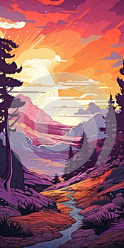 Colorful Highlands Illustration With Forest And Dunes