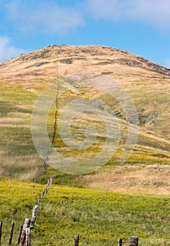 Colorful hill and fenceline