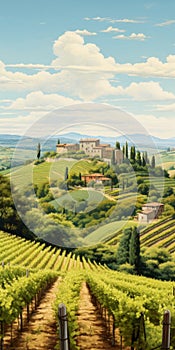 Italian Vineyard Landscape Painting In The Style Of Dalhart Windberg photo