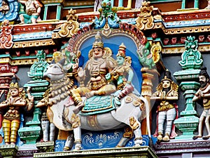 Colorful hindu statues on temple walls