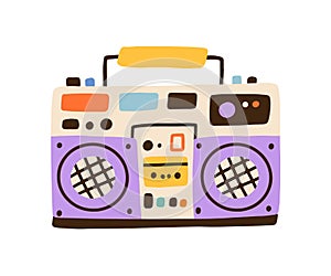 Colorful hiphop boombox isolated on white background. Retro cassette player, music recorder. Party stereo system of 80s photo