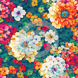 Colorful Hippie Flower Power Seamless Pattern Colorful Digital Background Floral Design - ai generated