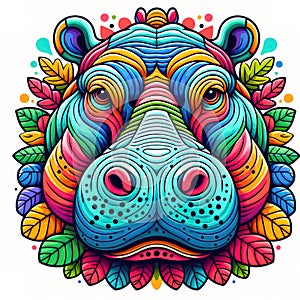 colorful Hippo head logo. illustration on white background. Generative AI photo