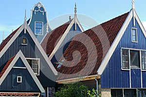 Colorful and historic house facades in De Rijp, Alkmaar, North Holland, Netherlands