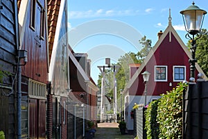 Colorful and historic house facades in De Rijp, Alkmaar, North Holland, Netherlands