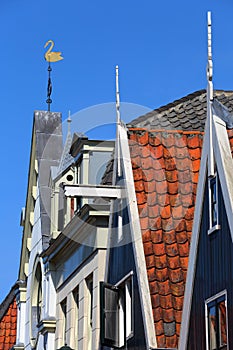 Colorful and historic house facades in De Rijp, Alkmaar, North Holland, Netherlands