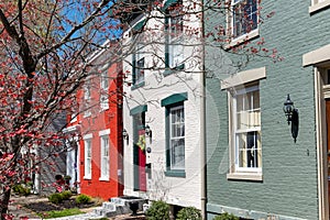 Colorful historic row houses in Madison, Indiana