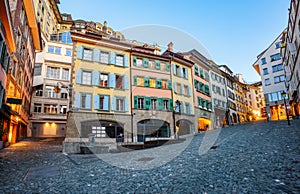 Colorful historical houses in Lausanne Old town, Switzerland