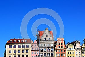 Colorful, historical Market square tenements.Lower Silesia, WROCLAW, Europe.