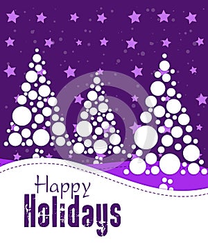 Colorful holidays postcard with christmas trees in purple colors