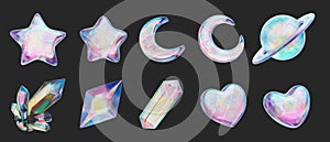 Colorful holographic element set pack isolated background 3d rendering