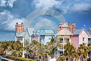 Colorful homes of Nassau coastline, Bahamas