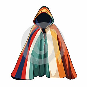 Colorful Hooded Cape: Nostalgic Illustration Inspired Poncho Design