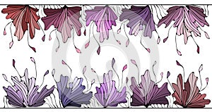 Colorful horizontal abstract floral elements on white isolated background.