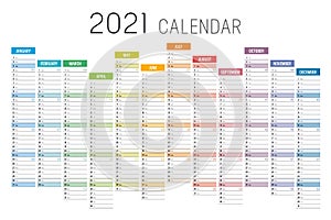 Colorful 2021 horizontal unaligned calendar
