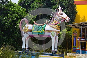 Colorful Horse at the entrance of the temple, on the way to Auroville Village, Pondicherry, Tamil Nadu, India