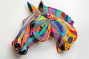 Colorful horse sculpture on white background