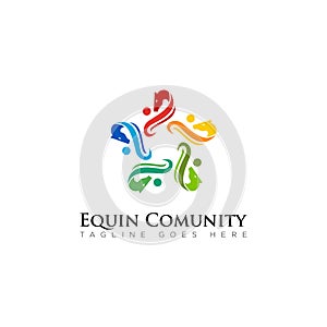 Horse community logos, with abstract human hug the horse`s head vector