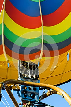 Colorful hot air balloon burner close up
