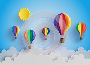 Colorful hot air balloon and cloud.