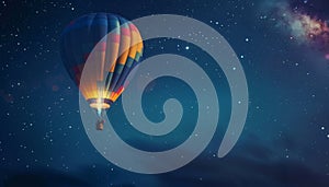 A colorful hot air balloon is floating in the sky above a starry night by AI generated image