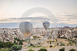 Colorful hot air balloon flying over Cappadocia, Turkey