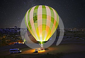 Colorful hot air balloon before launch at Cappadocia