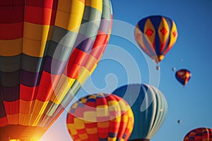 colorful hot air balloons. Colorful hot air balloons flying. A colorful hot air balloon festival, with balloons ascending into a