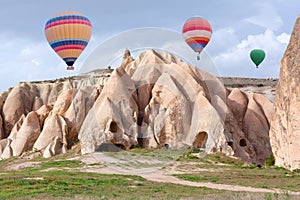 Colorful hot air balloons flying over Cappadocia, Turkey