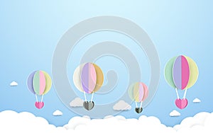 Colorful hot air balloons flying the sky background.