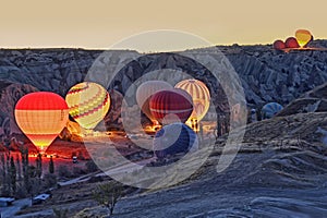 Colorful hot air balloons before launch at Cappadocia