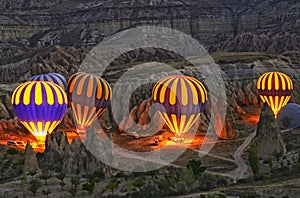 Colorful hot air balloons before launch at Cappadocia