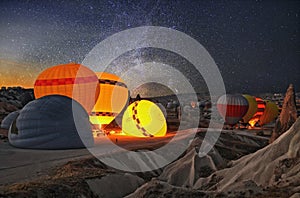 Colorful hot air balloons before launch at Cappadocia photo