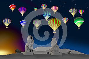 Colorful hot air balloons over scenic pharaohs, sunrise photo