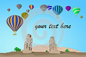 Colorful hot air balloons over scenic Pharaohs, your text