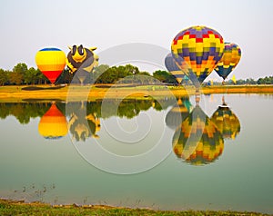 Colorful hot air balloons in the start of journey trip