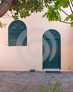 Colorful house exterior, Plaka old neighborhood, Athens Greece